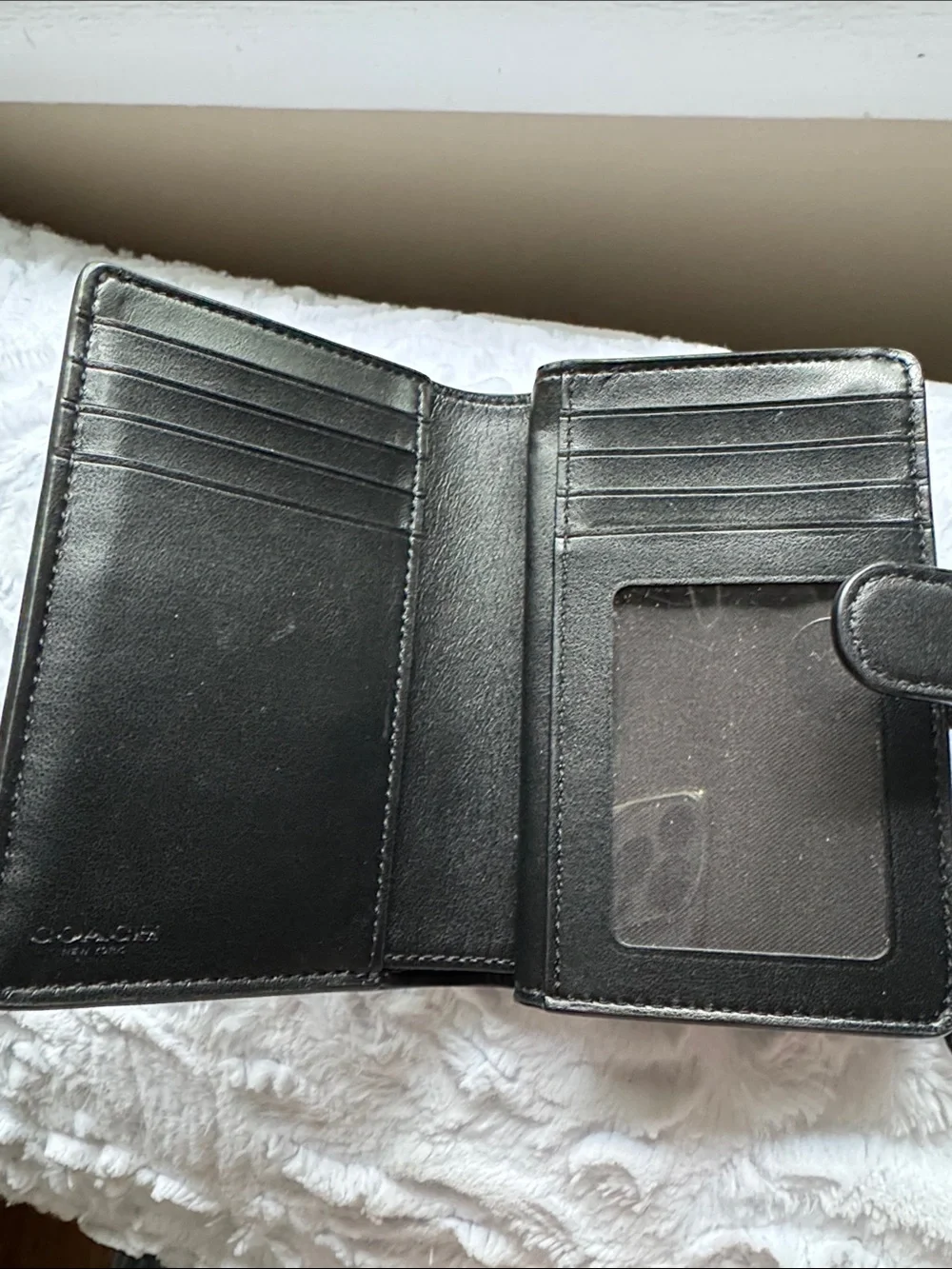 Coach Black Embossed Signature Compact Wallet with Gold Logo - Picture 2 of 4